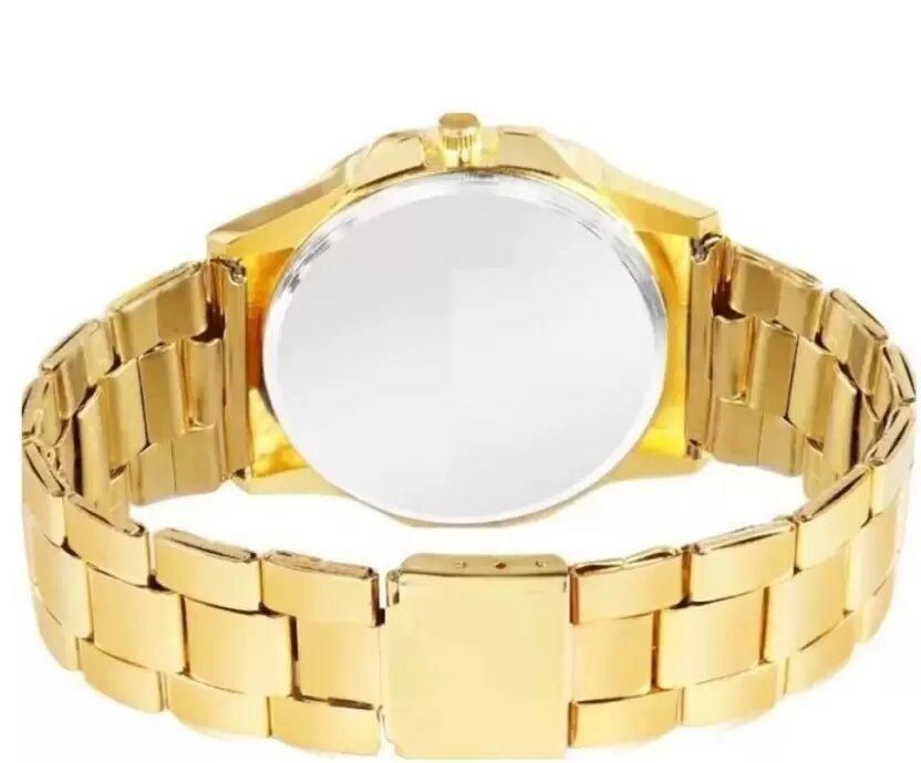 Golden Stone Studded Diamond Wrist Watch For Men