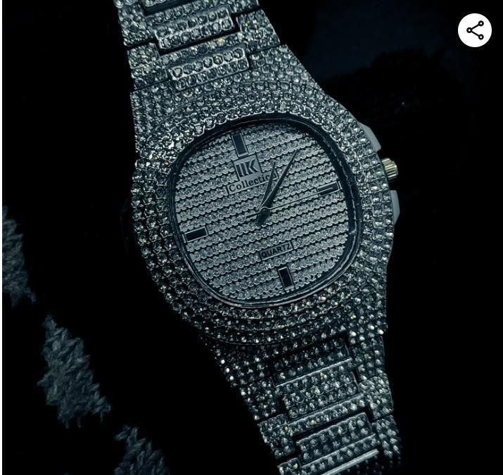 Golden Stone Studded Diamond Wrist Watch For Men