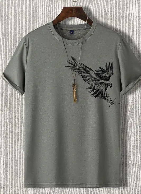 Round Neck T-shirt for Men (Grey, XXL)